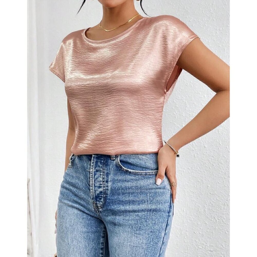 Casual Contemporary Satin Pink Batwing Sleeve - Picture 3 of 6
